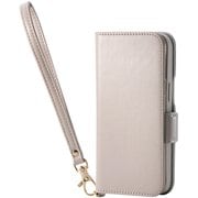 iPhone 16e用 レザーケース 手帳型 耐衝撃 磁石付き ステッチ ハンドストラップ付 グレージュ PM-A25SPLFY4GB