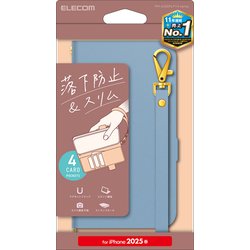 iPhone 16e用 レザーケース 手帳型 耐衝撃 磁石付き ステッチ ハンドストラップ付 ネイビー PM-A25SPLFY4BU