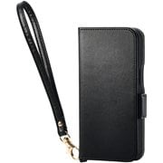 iPhone 16e用 レザーケース 手帳型 耐衝撃 磁石付き ステッチ ハンドストラップ付 ブラック PM-A25SPLFY4BK