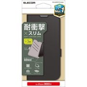 iPhone 16e用 レザーケース 手帳型 耐衝撃 磁石付き ステッチ カード収納充実 ブラック PM-A25SPLFY3BK