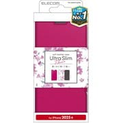 iPhone 16e用 レザーケース 手帳型 UltraSlim Flowers 薄型 磁石付き ディープピンク PM-A25SPLFUJPND