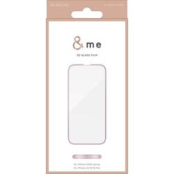 iPhone 16e/14/13/13 Pro用 ガラスフィルム フレーム付き 高透明 ＆Me メタリックピンク PM-A25SFLGFPNM