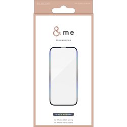 iPhone 16e/14/13/13 Pro用 ガラスフィルム フレーム付き 高透明 ＆Me ブラックオーロラ PM-A25SFLGFBKAR
