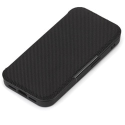 iPhone 16e用 ガラスフリップケース ナイロンメッシュ調/ブラック PG-25KGF03BK
