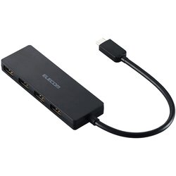 USB Type-C ハブ USB2.0 USB-A×4 バスパワー コンパクト 薄型 ケーブル長15cm ブラック U2HC-H040XBK