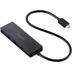 USB Type-C ハブ USB3.2 Gen1 USB-A×4 バスパワー コンパクト 薄型 ケーブル長30cm ブラック U3HC-H041XBK