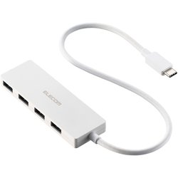USB Type-C ハブ USB3.2 Gen1 USB-A×4 バスパワー コンパクト 薄型 ケーブル長30cm ホワイト U3HC-H041XWH