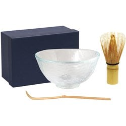 お抹茶三点セット 江戸硝子 耐熱抹茶椀 涼風 30544