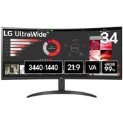 曲面型モニター/LG UltraWide Monitor/34型/UWQHD(3440×1440)/21:9/1800R/VAパネル/アンチグレア/HDR対応/100Hz/HDMI×2 DP×1/3年保証 34WR50QK-B