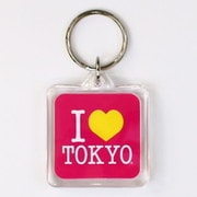 I LOVE TOKYO キーホルダー 四角形 ピンク