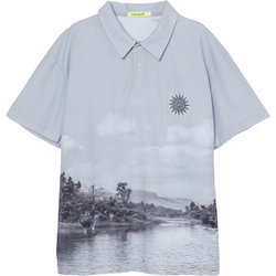 ゴルフウェアメンズ M-アイスタッチカノコ フウケイハンソデポロシャツ シャツ半袖 M Lグレー 011-23340-48-011