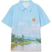 ゴルフウェアメンズ M-アイスタッチカノコ フウケイハンソデポロシャツ シャツ半袖 M サックス 011-23340-48-091