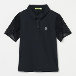 ゴルフウェアレディース L-チューリップスリーブ ダブルメッシュハンソデポロ シャツ半袖 M ブラック 012-23340-40-019