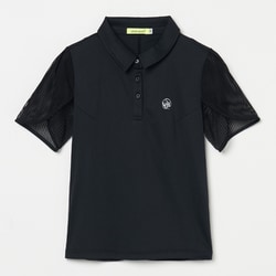 ゴルフウェアレディース L-チューリップスリーブ ダブルメッシュハンソデポロ シャツ半袖 L ブラック 012-23340-42-019