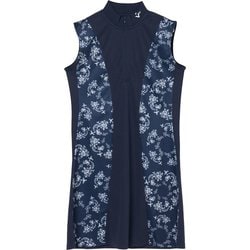 ゴルフウェアレディース L-ボタニカル カノコ ノースリーブワンピ スカート L ネイビー 012-63470-42-098