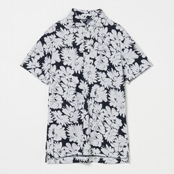 ゴルフウェアメンズ M 強撚スムースフラワープリント半袖シャツ シャツ半袖 XL オフホワイト 001-23541-52-005