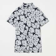 ゴルフウェアメンズ M 強撚スムースフラワープリント半袖シャツ シャツ半袖 XL オフホワイト 001-23541-52-005