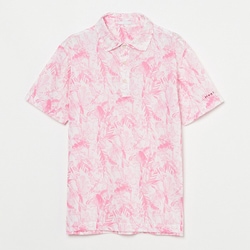 ゴルフウェアメンズ M フローラルリーフ半袖シャツ シャツ半袖 XL Lピンク系 001-23545-52-072
