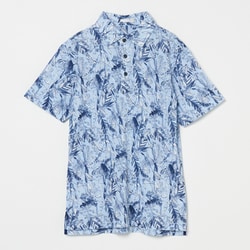 ゴルフウェアメンズ M フローラルリーフ半袖シャツ シャツ半袖 M サックス 001-23545-48-091