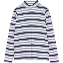 ゴルフウェアレディース L ベア鹿の子ボーダー長袖モックネック シャツ長袖 M ブルー系 002-23211-40-096