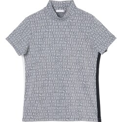 ゴルフウェアレディース L ロゴジャカードモックネック シャツ半袖 M チャコール 002-23243-40-018