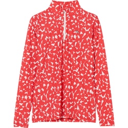 ゴルフウェアレディース L ペタルヘンリープリント長袖ハーフジッ シャツ長袖 M レッド 002-23411-40-063