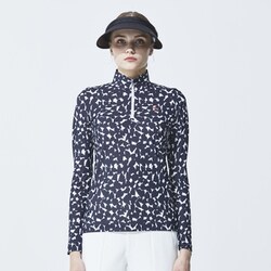 ゴルフウェアレディース L ペタルヘンリープリント長袖ハーフジッ シャツ長袖 M ネイビー 002-23411-40-098