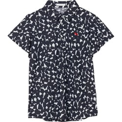 ゴルフウェアレディース L ペタルヘンリープリントフレアースリー シャツ半袖 L ネイビー 002-23441-42-098