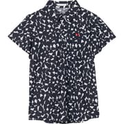ゴルフウェアレディース L ペタルヘンリープリントフレアースリー シャツ半袖 L ネイビー 002-23441-42-098