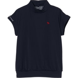 ゴルフウェアレディース L ギンガムコンビジャージィトップ シャツ半袖 L ネイビー 002-23443-42-098