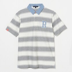 ゴルフウェアメンズ M-オニカノコボーダーハンソデポロ シャツ半袖 M グレー 044-23243-48-013