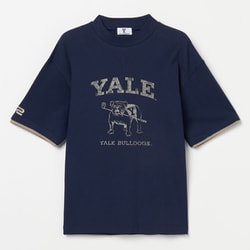 ゴルフウェアメンズ M-レイカンコットンハンソデモックネック YALE University シャツ半袖 L ネイビー 044-23451-50-098
