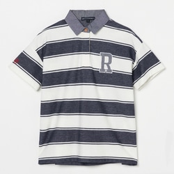 ゴルフウェアレディース L-オニカノコボーダーハンソデポロ シャツ半袖 M ネイビー 045-23243-40-098