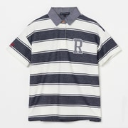 ゴルフウェアレディース L-オニカノコボーダーハンソデポロ シャツ半袖 M ネイビー 045-23243-40-098