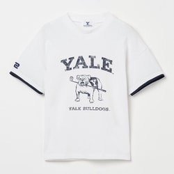 ゴルフウェアレディース L-レイカンコットンハンソデモックネック YALE University シャツ半袖 L オフホワイト 045-23451-42-005