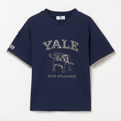 ゴルフウェアレディース L-レイカンコットンハンソデモックネック YALE University シャツ半袖 L ネイビー 045-23451-42-098