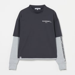 ゴルフウェアレディース L-レイヤードロングシャツ シャツ長袖 M チャコール 048-23311-40-018