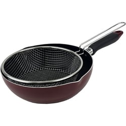 フライパン 22cm IH対応 目盛付 ザル付 ふっ素加工塗膜加工 レッド HC-722