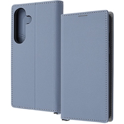 Galaxy S25用 Durable 耐衝撃 マグネット不使用 シンプル スクエア 手帳型レザーケース/ブルー_ライトグレー IN-GS25TBC9/AGR