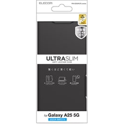 Galaxy A25 5G用 ケース レザー カバー 手帳型 マグネット フラップ 衝撃吸収 超軽量 薄型 スタンド機能付 UltraSlim ブラック PM-G253PLFUBK