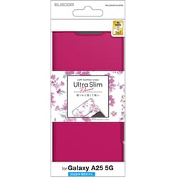 Galaxy A25 5G用 ケース レザー カバー 手帳型 マグネット フラップ 衝撃吸収 超軽量 薄型 ストラップホール付 スタンド機能付 花柄 UltraSlim ディープピンク PM-G253PLFUJPND