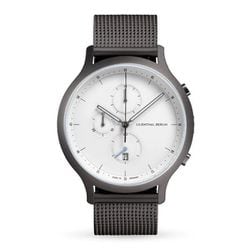 メンズ ステンレスメッシュベルト クロノグラフ腕時計 Chronograph Dark Silver White 正規品 2年保証 C01-101-B023F