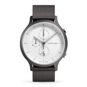 メンズ ステンレスメッシュベルト クロノグラフ腕時計 Chronograph Dark Silver White 正規品 2年保証 C01-101-B023F