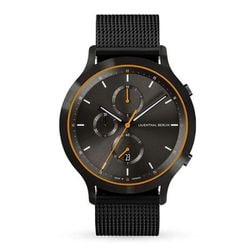 メンズ ステンレスメッシュベルト クロノグラフ腕時計 Chronograph Black Orange 正規品 2年保証 C01-104-B023CB