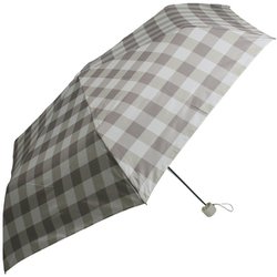折りたたみ傘 ギンガムチェック 55cm 手開き式 耐風仕様 ベージュ 14160