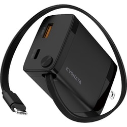 USB-C 巻取式 ケーブル 内蔵 急速充電器 PD / QC 対応 最大出力 30W 3台同時充電 USB-C ポート /USB-A ポート 付き ブラック YDPD30R1BK