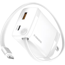 USB-C 巻取式 ケーブル 内蔵 急速充電器 PD / QC 対応 最大出力 30W 3台同時充電 USB-C ポート /USB-A ポート 付き ホワイト YDPD30R1WH