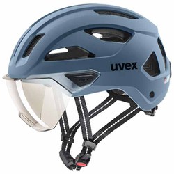 自転車ヘルメット 街乗り 通勤 通学 バイザー付き LEDライト付属 ドイツ製 uvex stride visor ストーンブルーマット 56-59cm 4107310315
