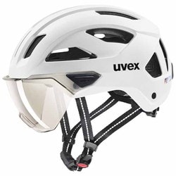 自転車ヘルメット 街乗り 通勤 通学 バイザー付き LEDライト付属 ドイツ製 uvex stride visor ホワイトマット 59-61cm 4107310217