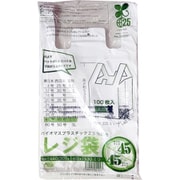 バイオマス レジ袋 乳白 E45W45 取っ手付き シャカシャカ素材 100枚入 LL 幅300(440)×奥行530×厚さ0.016mm 01042045